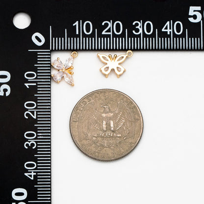 4pcs CZ Pave Gold Butterfly Charms, Real Gold plated Brass, Jewelry Making, Diy Material, Jewelry Supplies (GB-3561-E)