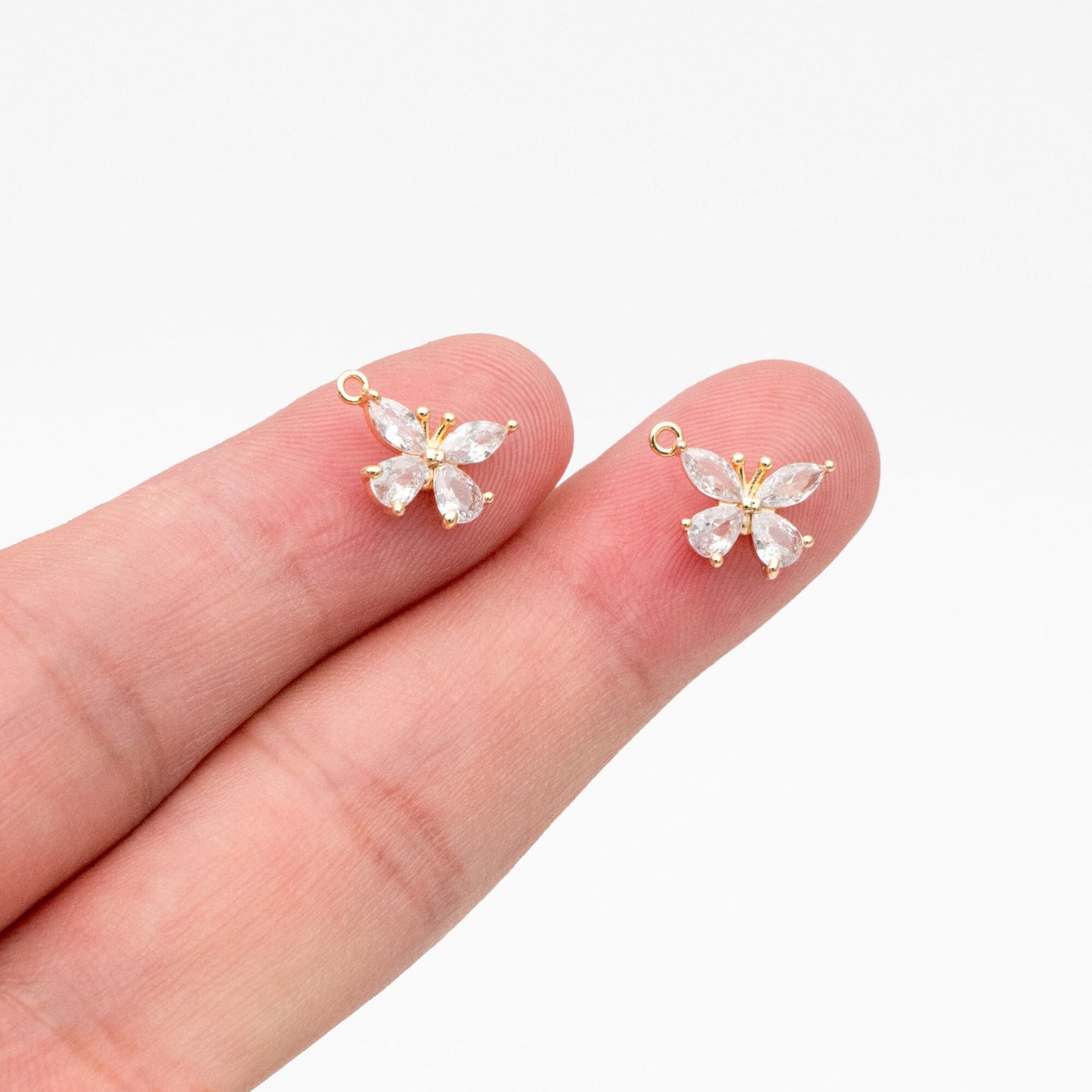 4pcs CZ Pave Gold Butterfly Charms, Real Gold plated Brass, Jewelry Making, Diy Material, Jewelry Supplies (GB-3561-E)