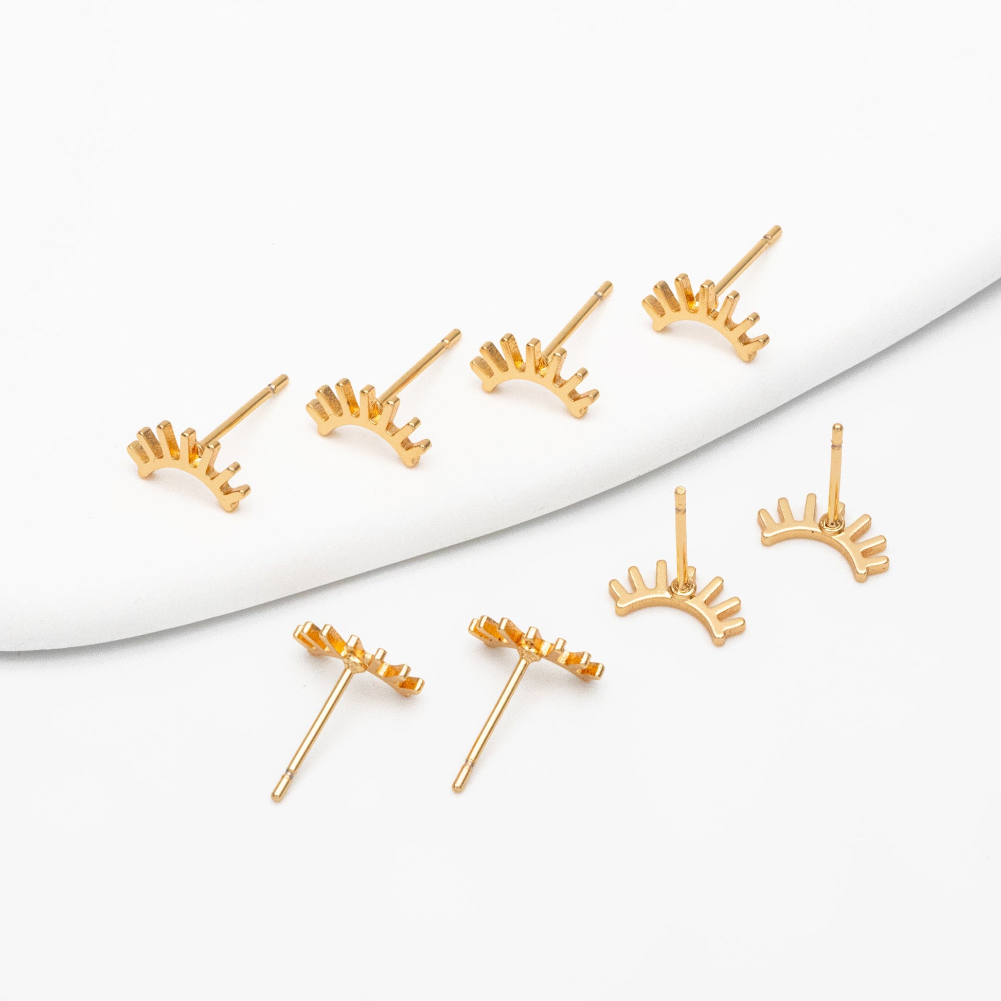 10pcs Gold/ Silver Eyelash Stud Earrings 5X10mm, Gold/ Rhodium Plated Brass Minimalist Lash Earrings (GB-3867)