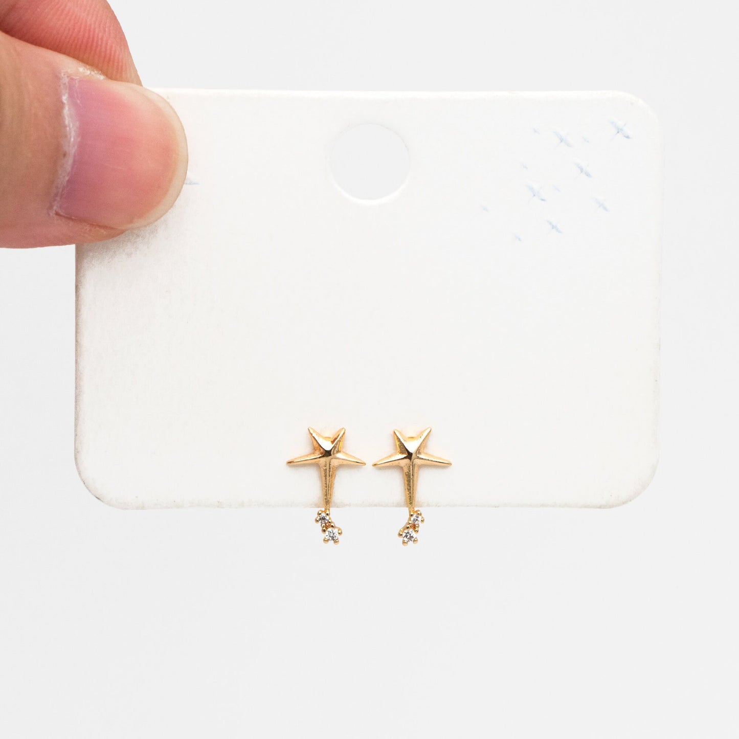 10pcs CZ Pave Star Ear Posts, Gold Plated Brass Stud Earrings, Jewelry Findings, Wholesale Supplies (GB-3041-N)