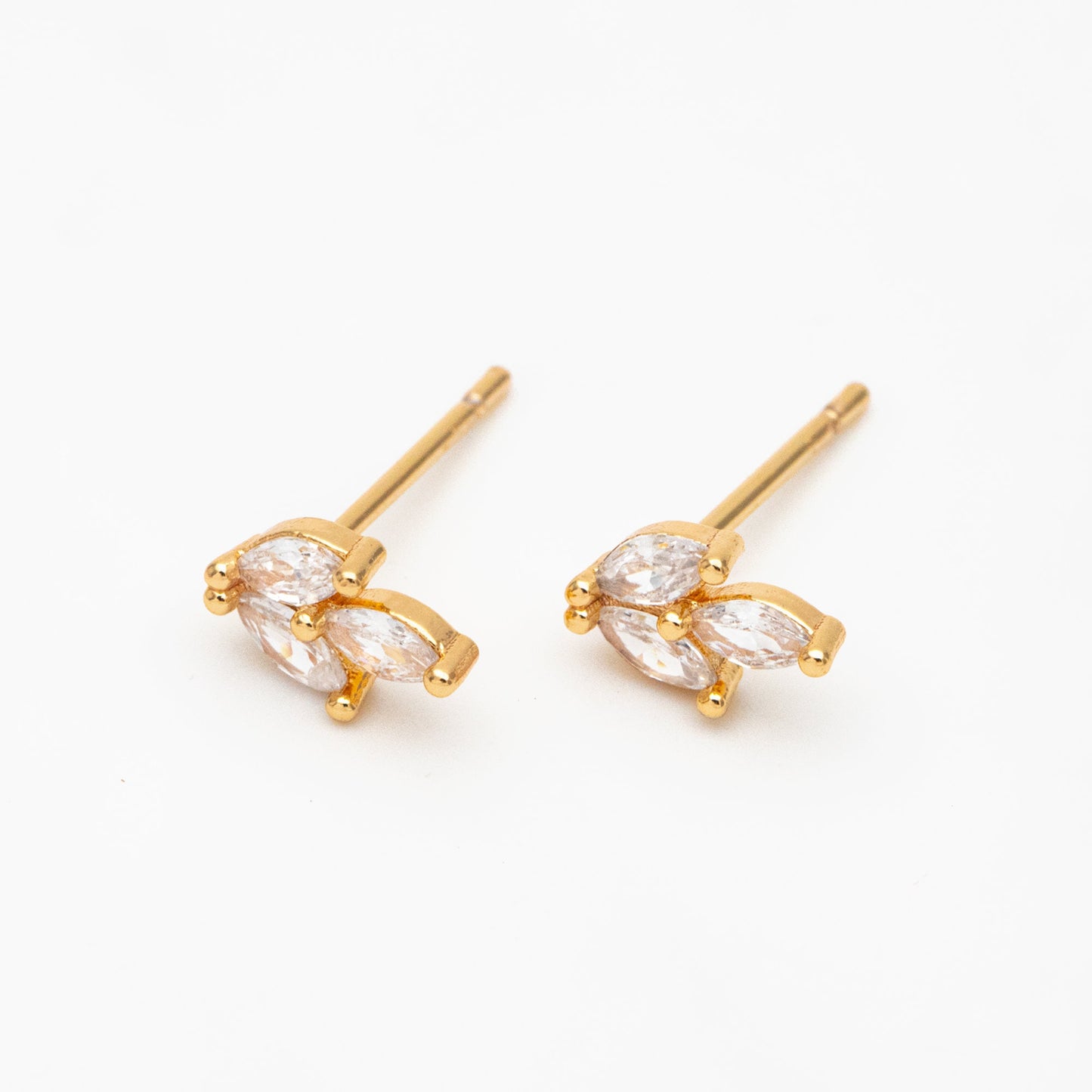 10pcs CZ Pave Gold Leaf Ear Posts, Gold Plated Brass, Jewelry Supplies (GB-3871)