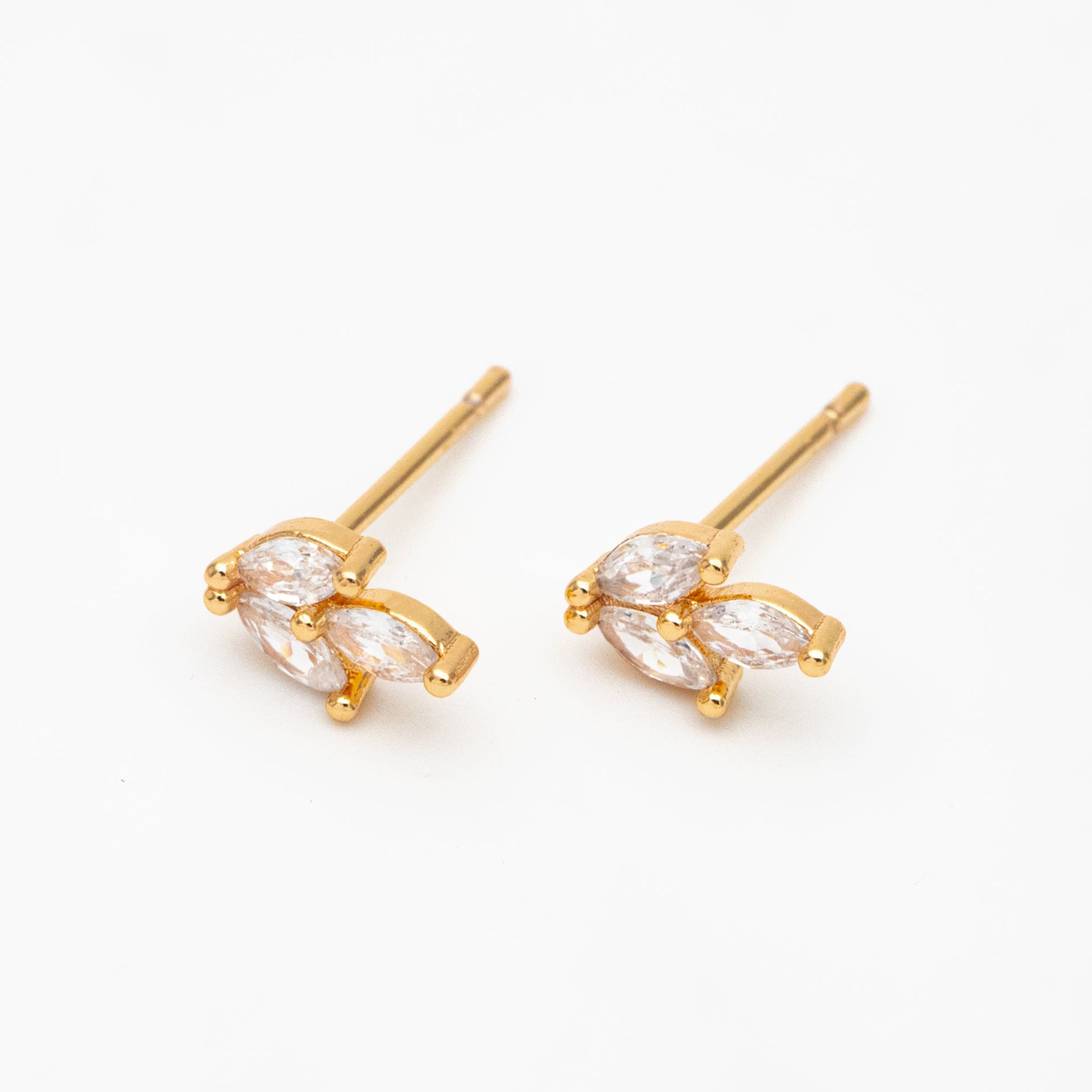 10pcs CZ Pave Gold Leaf Ear Posts, Gold Plated Brass, Jewelry Supplies (GB-3871)