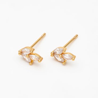 10pcs CZ Pave Gold Leaf Ear Posts, Gold Plated Brass, Jewelry Supplies (GB-3871)