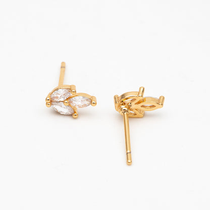 10pcs CZ Pave Gold Leaf Ear Posts, Gold Plated Brass, Jewelry Supplies (GB-3871)