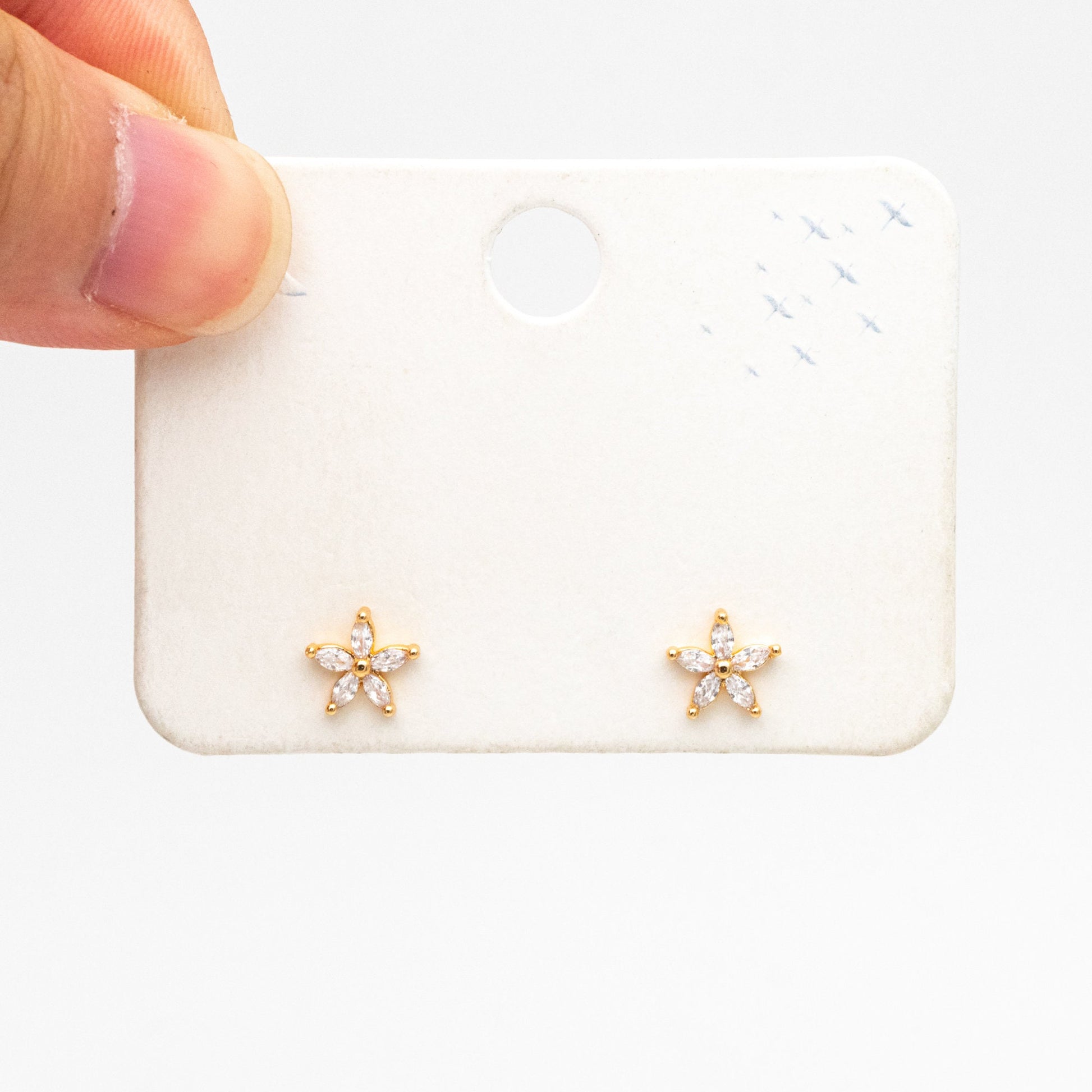 10pcs CZ Pave Flower Ear Posts: 18K Gold Plated Brass Stud Earrings 7mm (GB-3872)