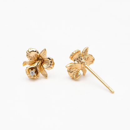 10pcs CZ Pave Gold Flower Earring with Loop, Gold Plated Brass, Jewelry Making, Diy Material, Jewelry Supplies (GB-3873)
