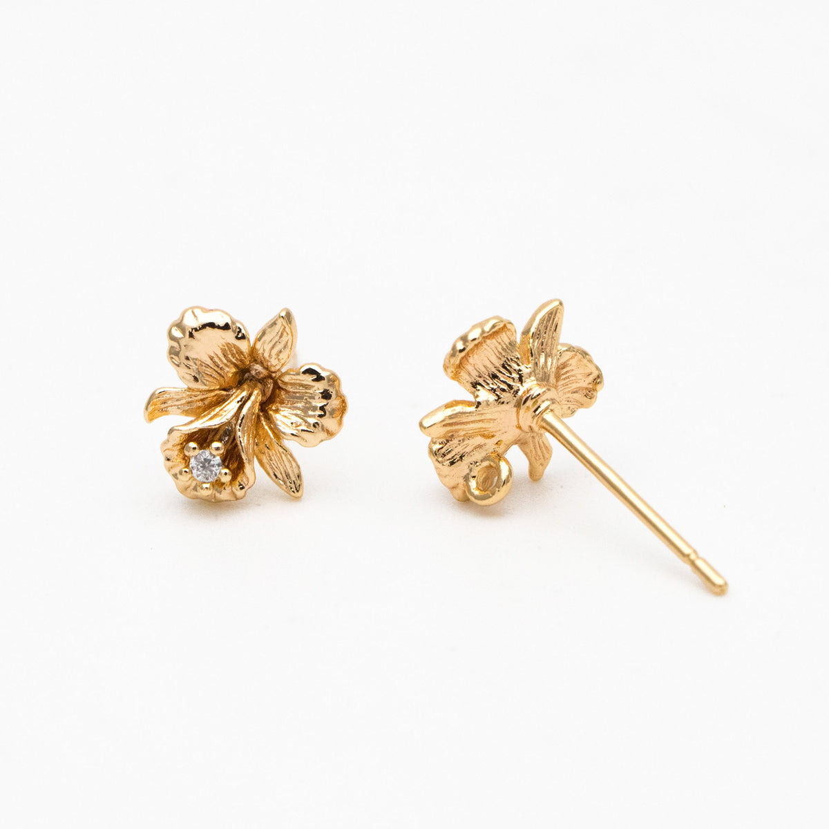 10pcs CZ Pave Gold Flower Earring with Loop, Gold Plated Brass, Jewelry Making, Diy Material, Jewelry Supplies (GB-3873)
