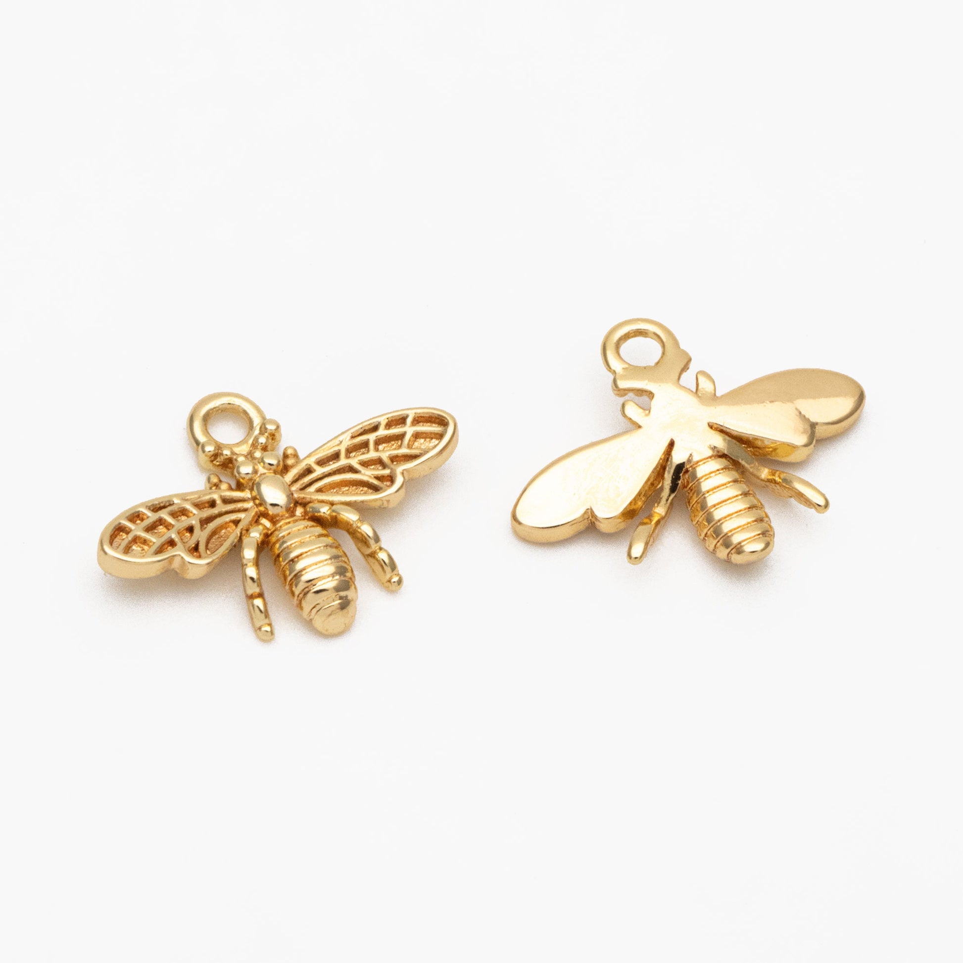 10pcs Gold Bee Charm 10x14mm, 18K Gold Plated Brass, Honeybee Pendants (GB-3093-B)