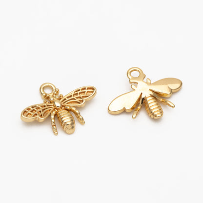 10pcs Gold Bee Charm 10x14mm, 18K Gold Plated Brass, Honeybee Pendants (GB-3093-B)
