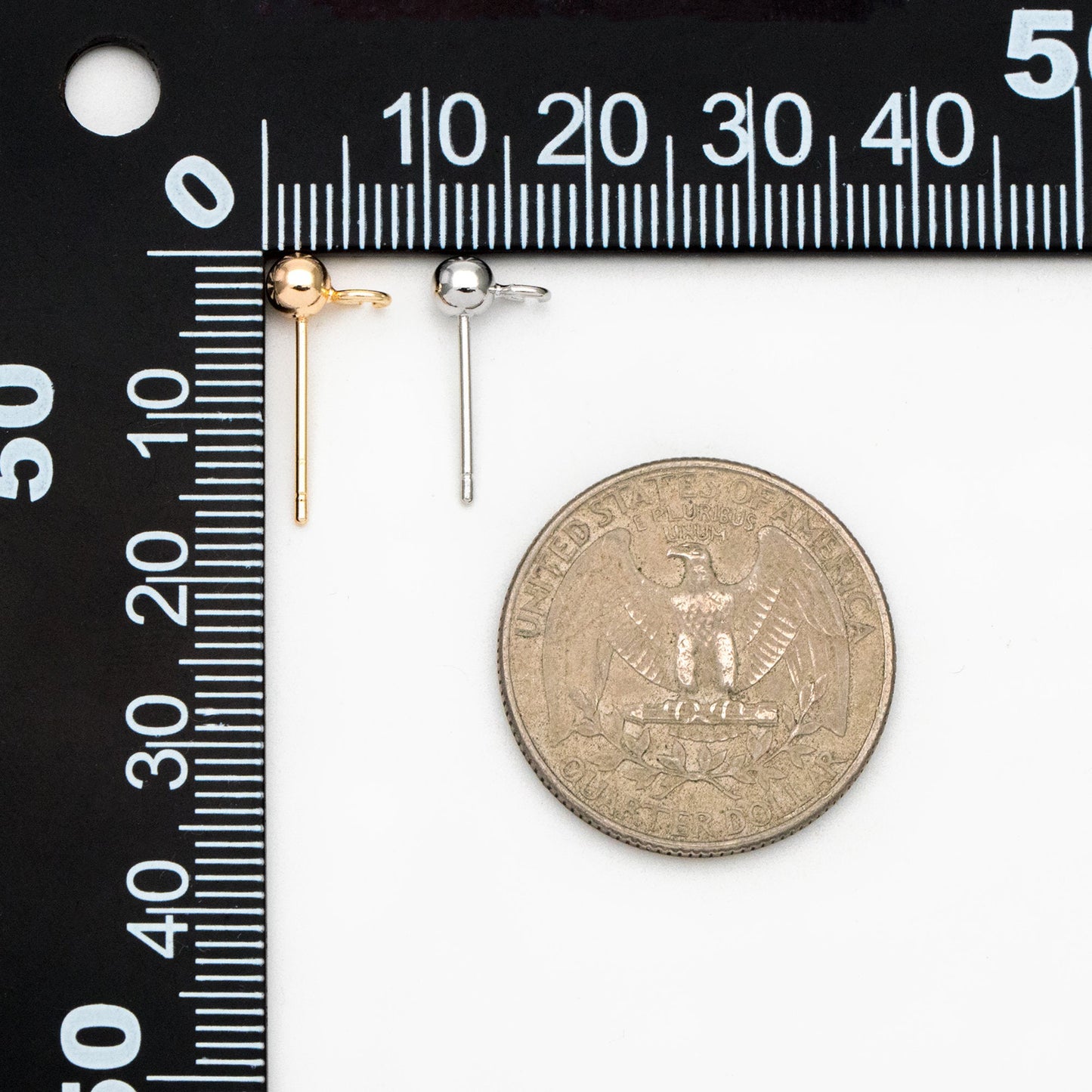 20pcs Gold/ Rhodium plated Brass Stud Earring, Ball Ear Posts with Open Ring/ Loop, 4mm Ball Size (GB-1501)