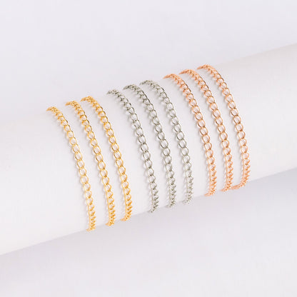 Gold/ Silver/ Rose Gold Curb Chain 3mm, Real Gold/ Rhodium Plated Brass "Extender" Chain, Color Not Easily Tarnish (LK-175)/ 1 meter