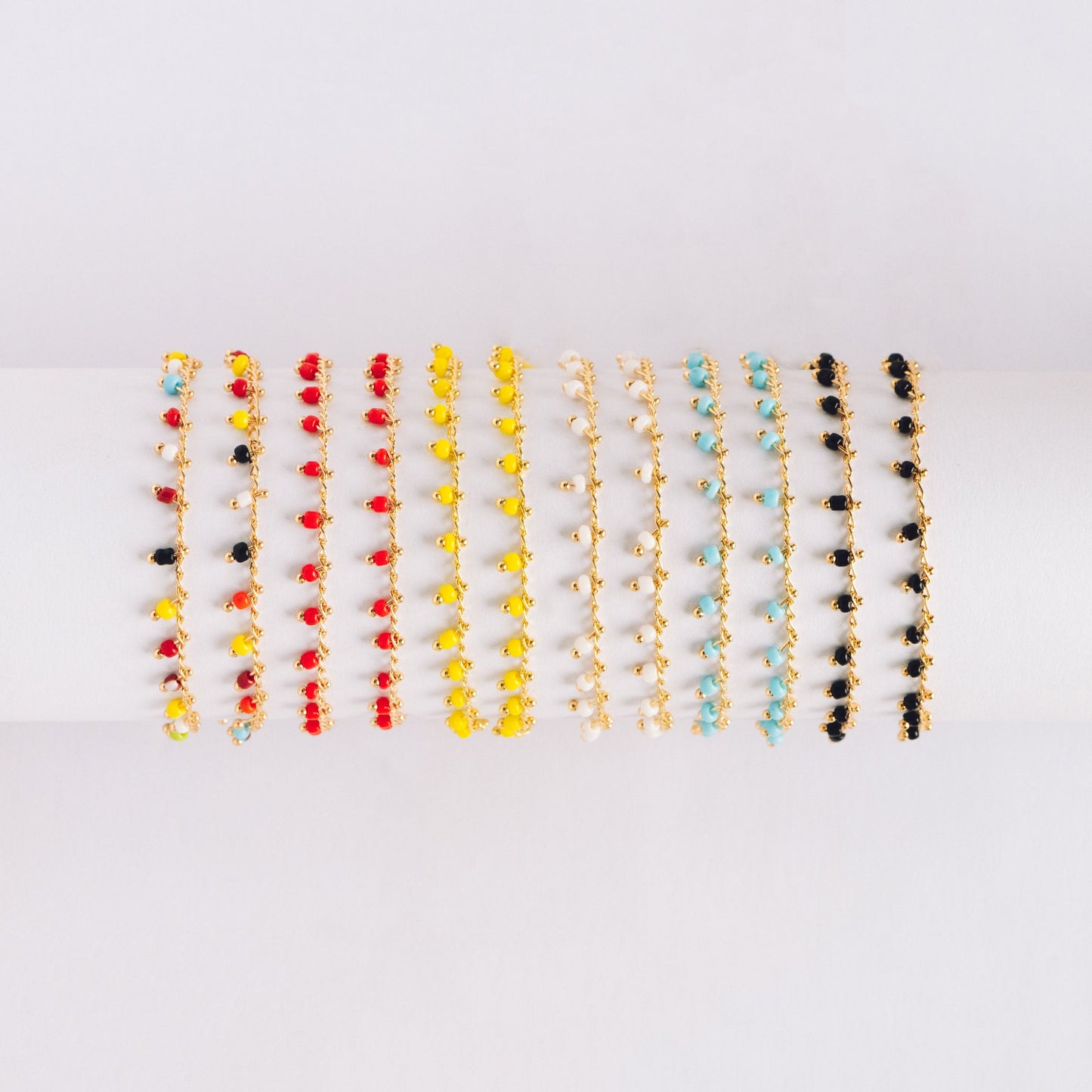 Gold plated Brass Beaded Chains, 1.8mm Chain with Glass Seed Beads, Necklace Chain Components (#LK-201)/ 1 Meter=3.3 ft