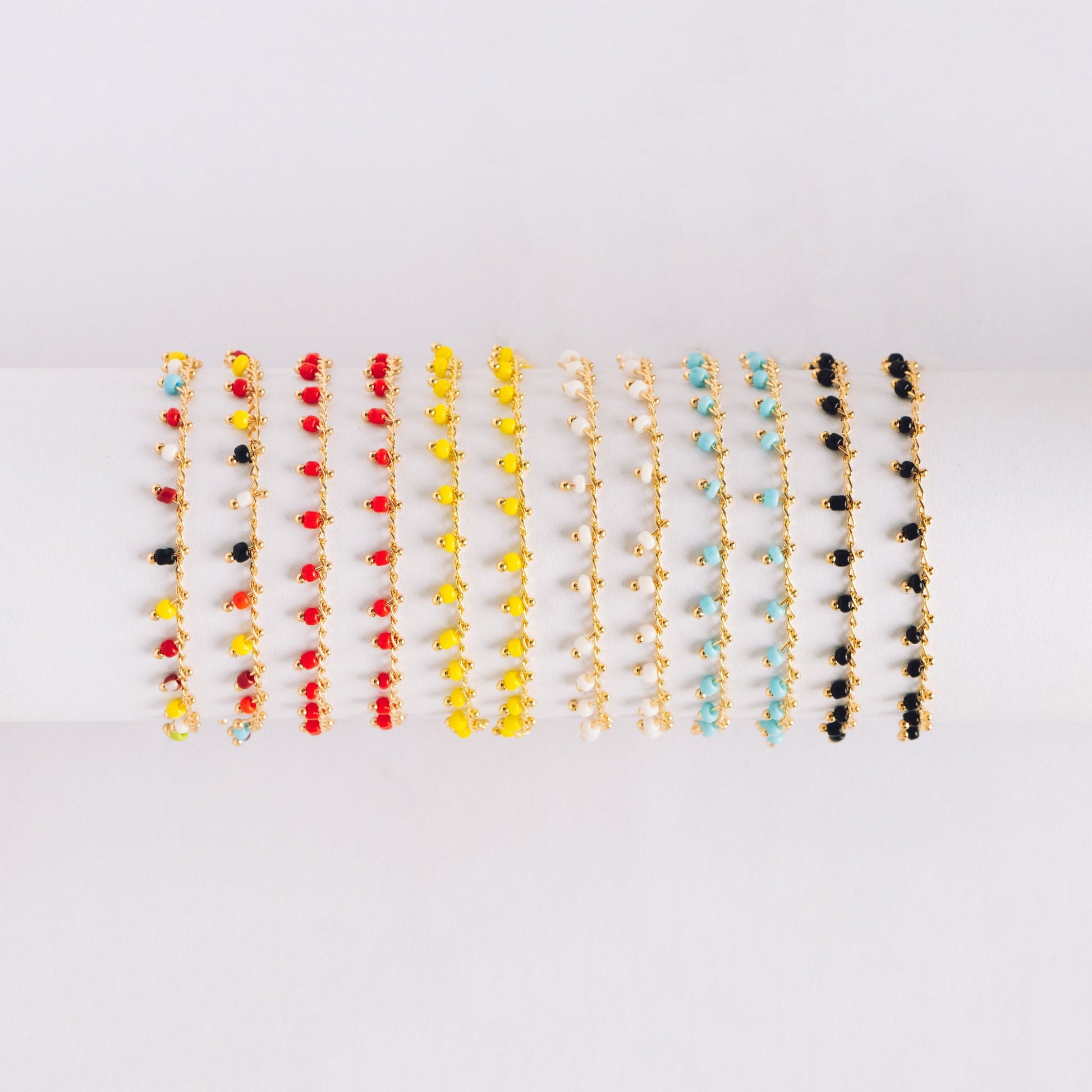 Gold plated Brass Beaded Chains, 1.8mm Chain with Glass Seed Beads, Necklace Chain Components (#LK-201)/ 1 Meter=3.3 ft