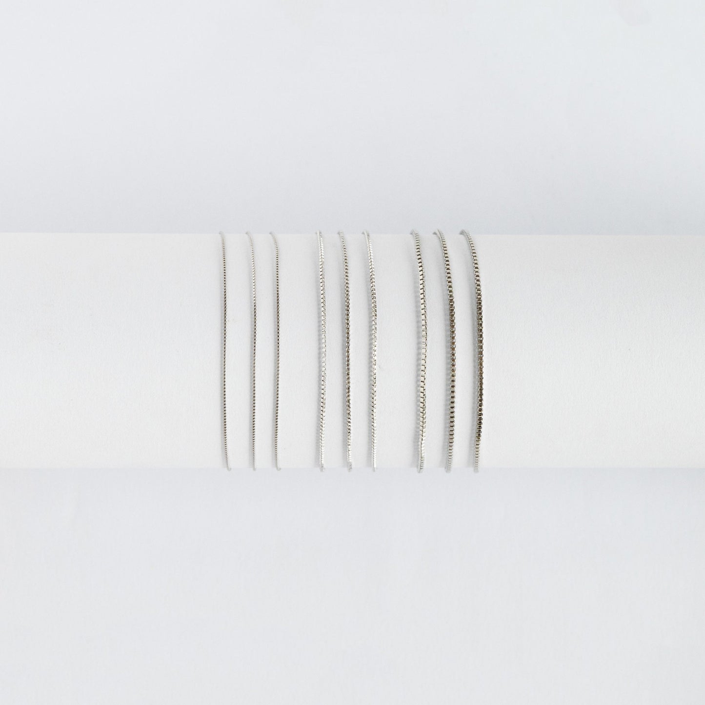 Rhodium plated Brass Box Chains, 0.7/ 0.9/ 1.1m Thin, Silver Tone Chain Findings (#LK-208)/ 1 Meter=3.3 ft