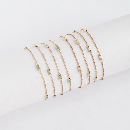 Dainty Miyuki Seed Glass Bead Chain 1.8mm, Unplated Brass Beaded Tiny Chain, Blue/ White (#LK-213)/ 1 Meter=3.3ft