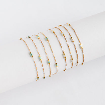 Dainty Miyuki Seed Glass Bead Chain 1.8mm, Unplated Brass Beaded Tiny Chain, Blue/ White (#LK-213)/ 1 Meter=3.3ft