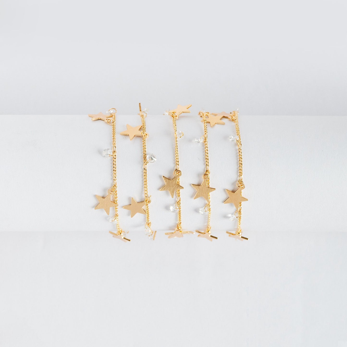 Gold Chain with Star and CZ Charms, 18K Gold plated Brass Curb Chain, Quality Chain for Jewelry Wholesale (#LK-219-1)/ 1 Meter=3.3ft