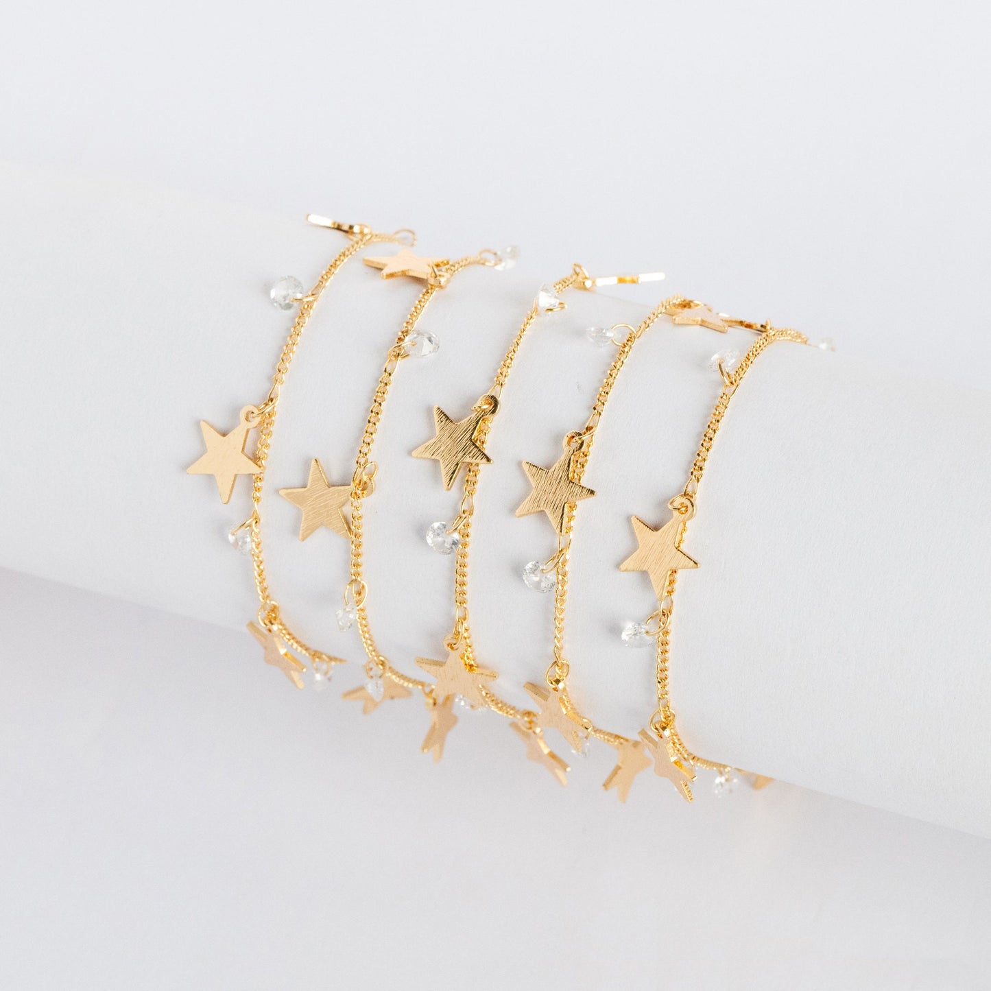 Gold Chain with Star and CZ Charms, 18K Gold plated Brass Curb Chain, Quality Chain for Jewelry Wholesale (#LK-219-1)/ 1 Meter=3.3ft