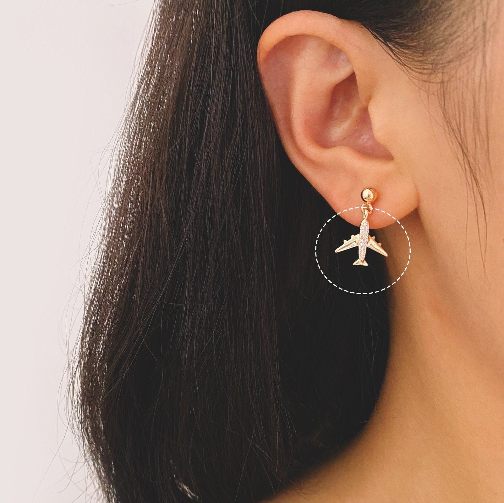 4pcs CZ Pave Airplane Charms 14mm, 18K Gold plated Brass, Mini Plane Pendants (GB-2471)