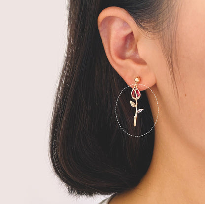 4pcs Gold CZ Flower Charms, 18K Gold plated Brass, Cubic Zirconia Rose Pendants, Clear/ Pinkish Red (GB-3579-I)