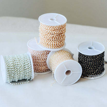 Gold Crystal Beaded Chain 3mm Thin, Gold plated Brass Chain with Glass Rondelle Beads, Color Not Easily Tarnish (#LK-180)/ 1 Meter=3.3 ft