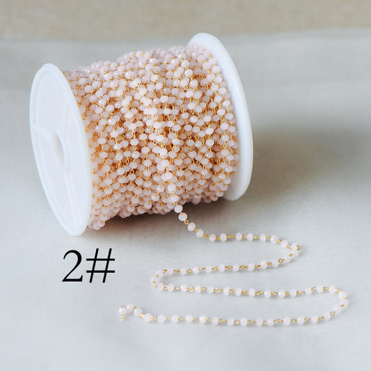 Gold Crystal Beaded Chain 3mm Thin, Gold plated Brass Chain with Glass Rondelle Beads, Color Not Easily Tarnish (#LK-180)/ 1 Meter=3.3 ft