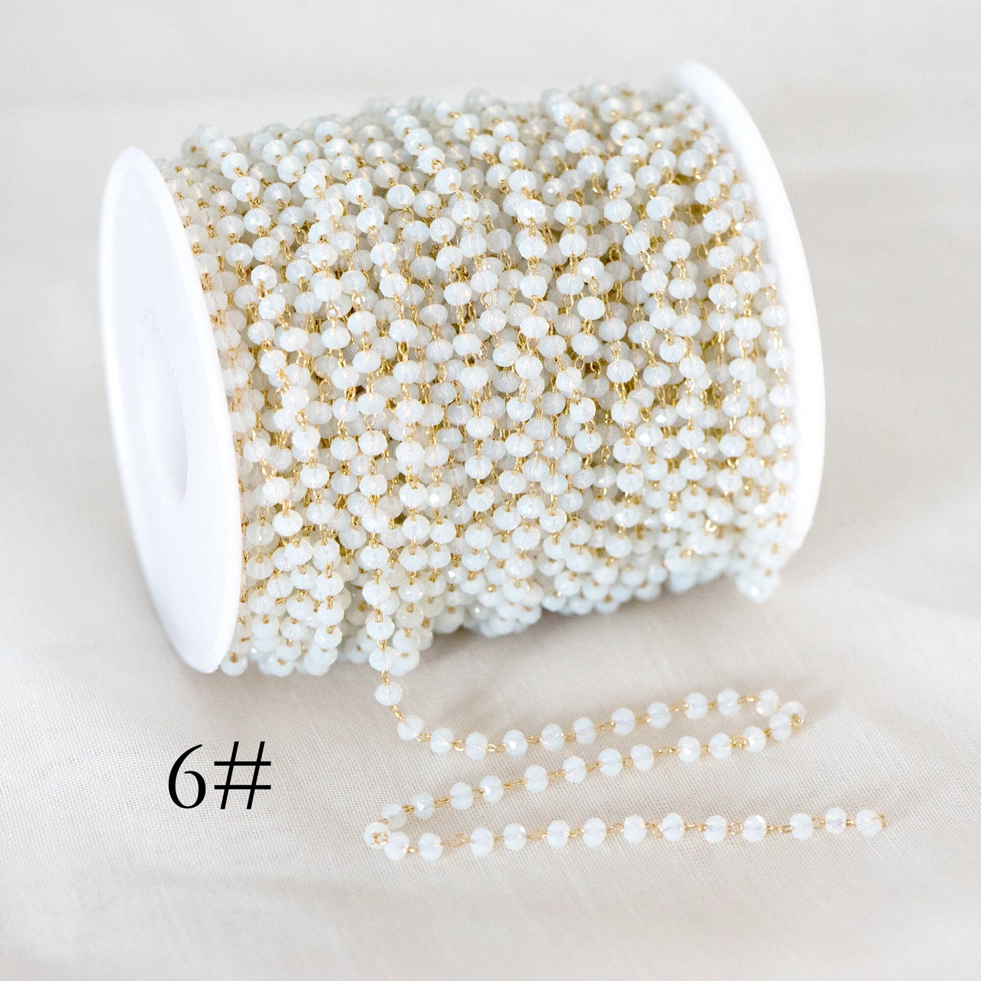 Gold Crystal Beaded Chain 3mm Thin, Gold plated Brass Chain with Glass Rondelle Beads, Color Not Easily Tarnish (#LK-180)/ 1 Meter=3.3 ft