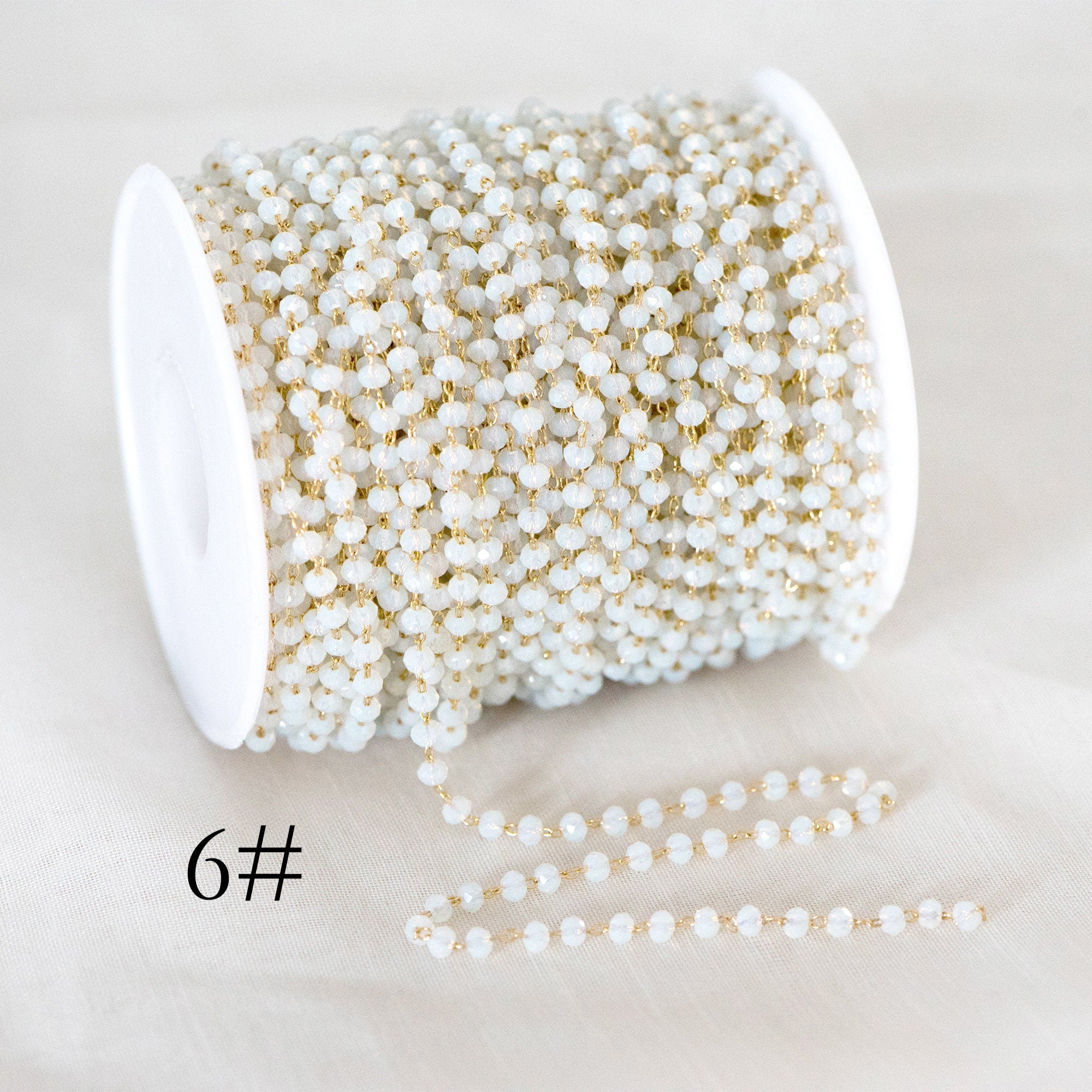 Gold Crystal Beaded Chain 3mm Thin, Gold plated Brass Chain with Glass Rondelle Beads, Color Not Easily Tarnish (#LK-180)/ 1 Meter=3.3 ft