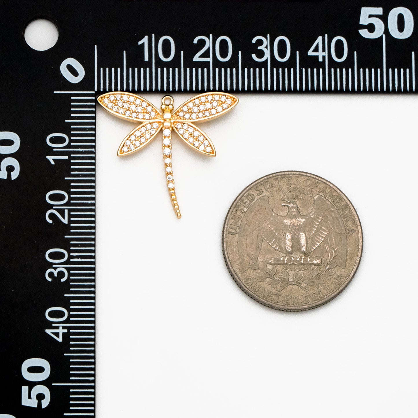 4pcs CZ Pave Dragonfly Charm 21x25mm, 18K Gold Plated Brass, Cute Dragonfly Pendants (GB-3196-B)