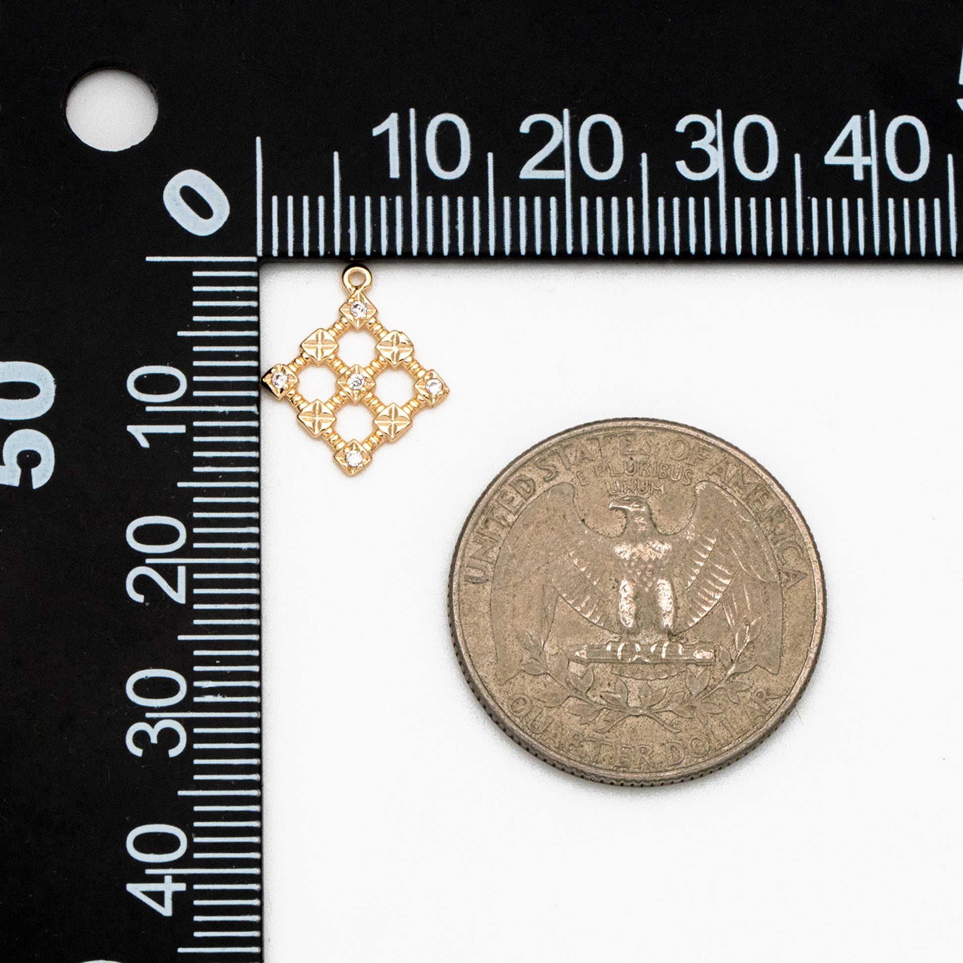 10pcs CZ Pave Rhombus Charms, 18K Gold Plated Brass, Geometric Square Pendants (GB-3885)