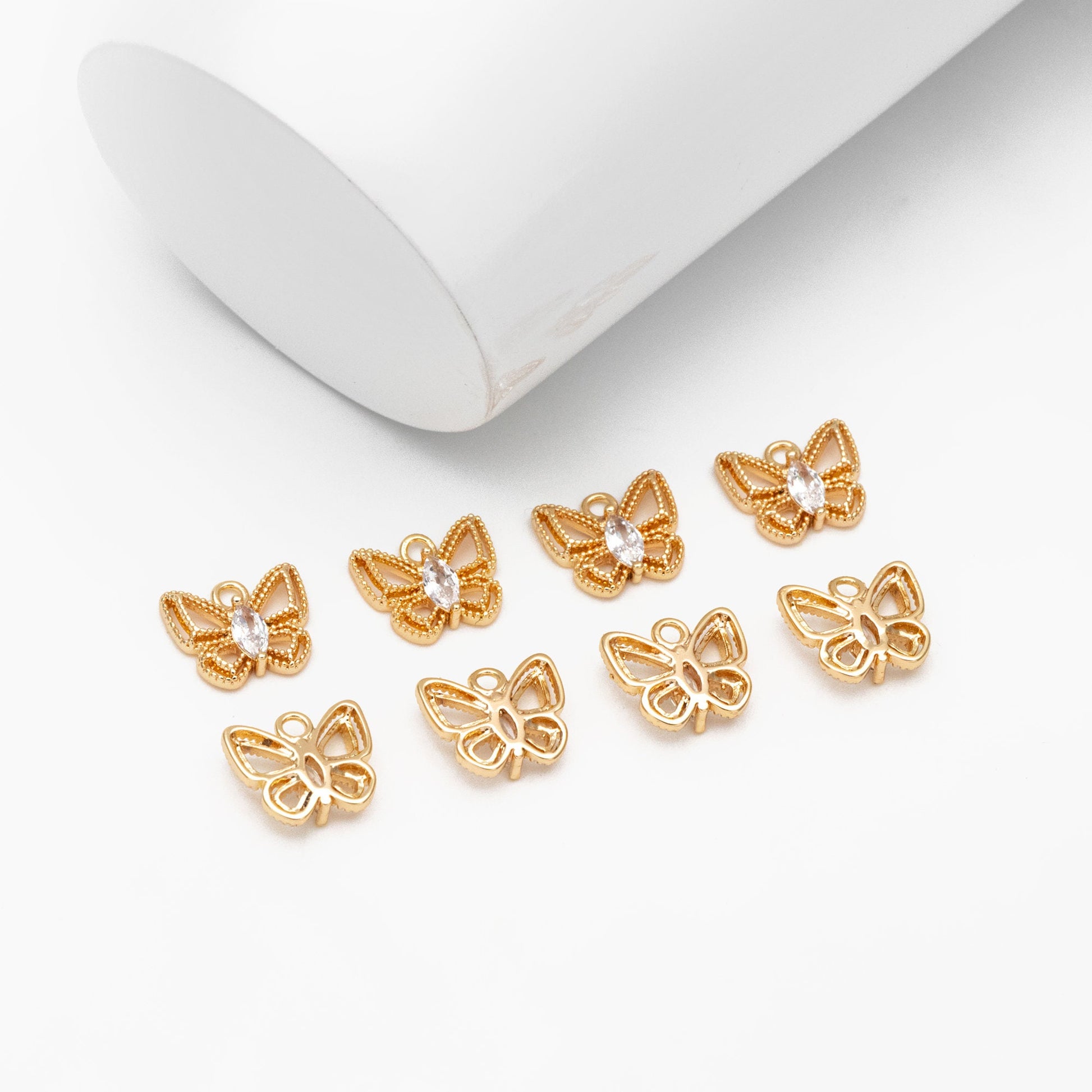 4pcs CZ Pave Gold Butterfly Charm Pendants, Jewelry Findings, Wholesale Supplies (GB-3561-C)
