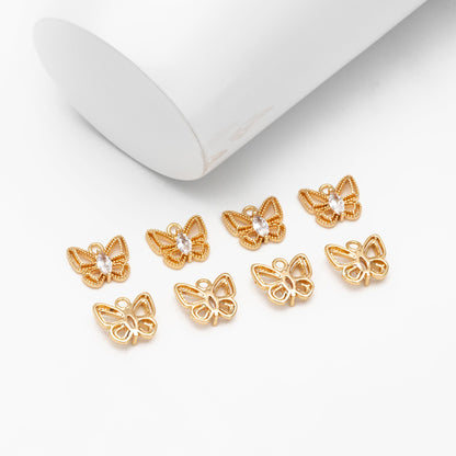 4pcs CZ Pave Gold Butterfly Charm Pendants, Jewelry Findings, Wholesale Supplies (GB-3561-C)