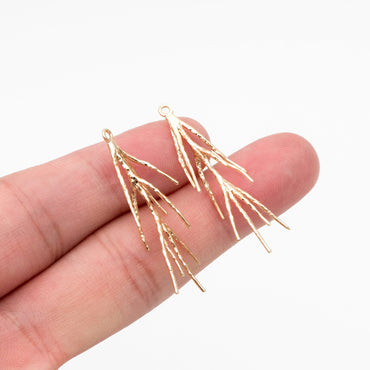 4pcs Gold Branch Charms, 18K Gold plated Brass Christmas Pendants, Jewelry Making, Diy Material, Jewelry Supplies (GB-2672-E)