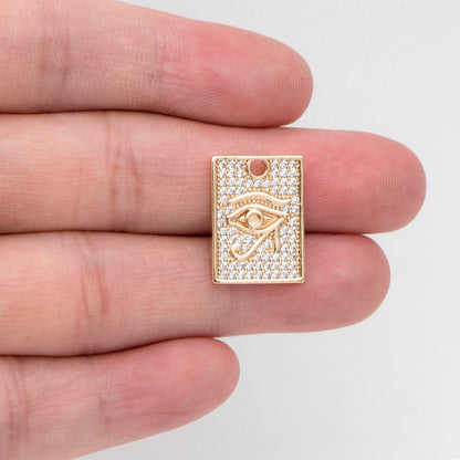 4pcs CZ Pave Evil Eye Rectangle Charm Pendant, Jewelry Making, Diy Material, Jewelry Supplies (GB-1527-D)