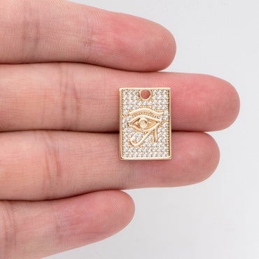 4pcs CZ Pave Evil Eye Rectangle Charm Pendant, Jewelry Making, Diy Material, Jewelry Supplies (GB-1527-D)