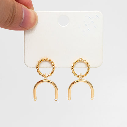 4pcs Gold Twist Hoop Stud Earrings with U-shaped Connector, Gold plated Brass Earpost Findings (GB-3864)