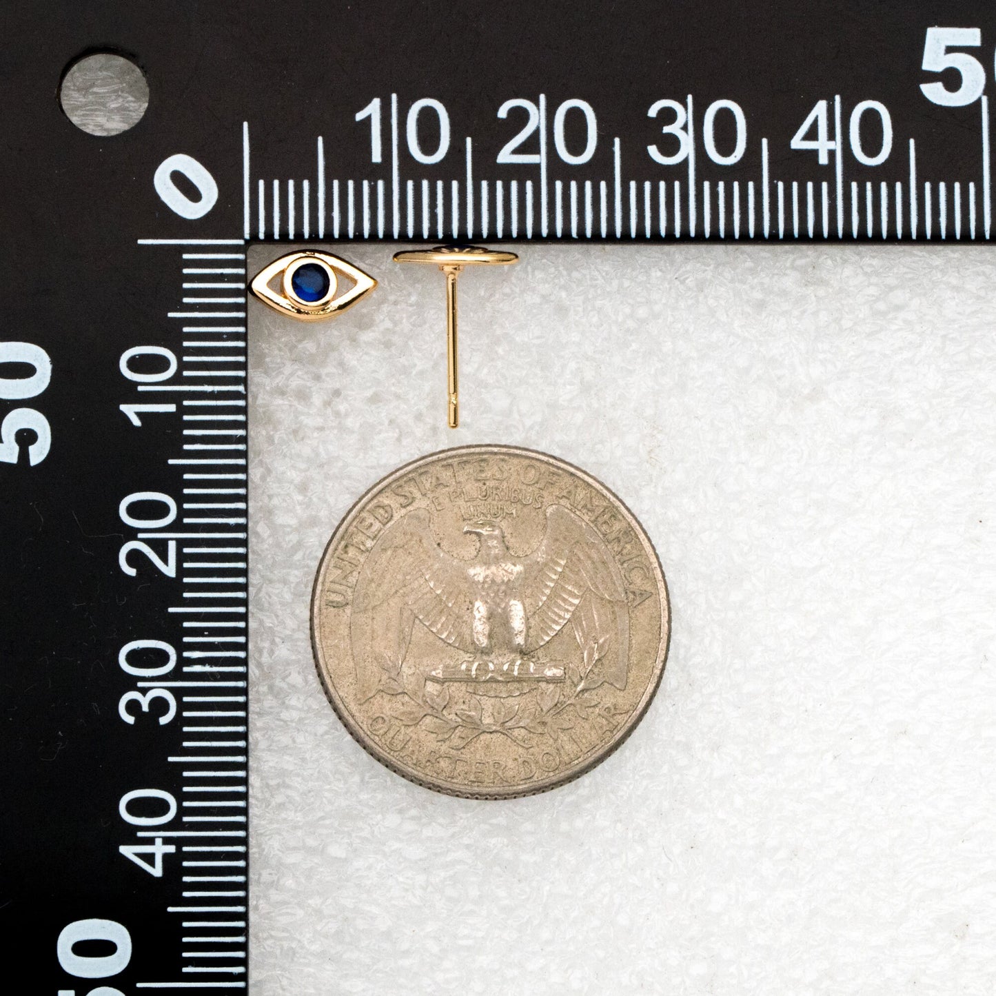 10pcs Blue CZ Pave Evil Eye Stud Earrings, Real Gold plated Brass, Cubic Zirconia Paved Eye Earrings (GB-3866)