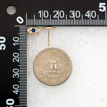 10pcs Blue CZ Pave Evil Eye Stud Earrings, Real Gold plated Brass, Cubic Zirconia Paved Eye Earrings (GB-3866)