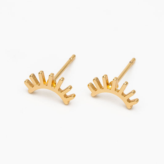 10pcs Gold/ Silver Eyelash Stud Earrings 5X10mm, Gold/ Rhodium Plated Brass Minimalist Lash Earrings (GB-3867)