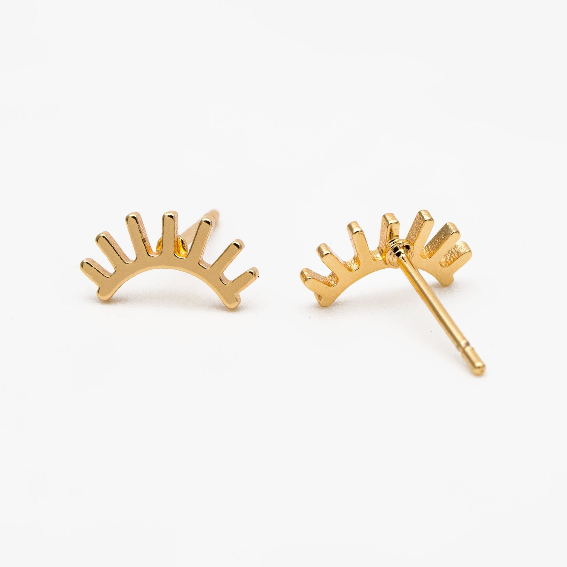 10pcs Gold/ Silver Eyelash Stud Earrings 5X10mm, Gold/ Rhodium Plated Brass Minimalist Lash Earrings (GB-3867)