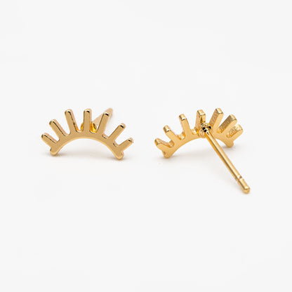 10pcs Gold/ Silver Eyelash Stud Earrings 5X10mm, Gold/ Rhodium Plated Brass Minimalist Lash Earrings (GB-3867)