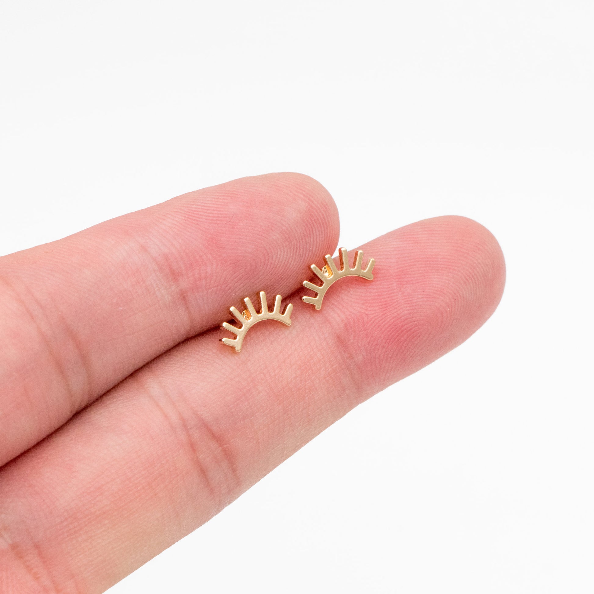 10pcs Gold/ Silver Eyelash Stud Earrings 5X10mm, Gold/ Rhodium Plated Brass Minimalist Lash Earrings (GB-3867)