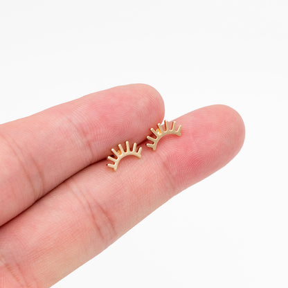 10pcs Gold/ Silver Eyelash Stud Earrings 5X10mm, Gold/ Rhodium Plated Brass Minimalist Lash Earrings (GB-3867)