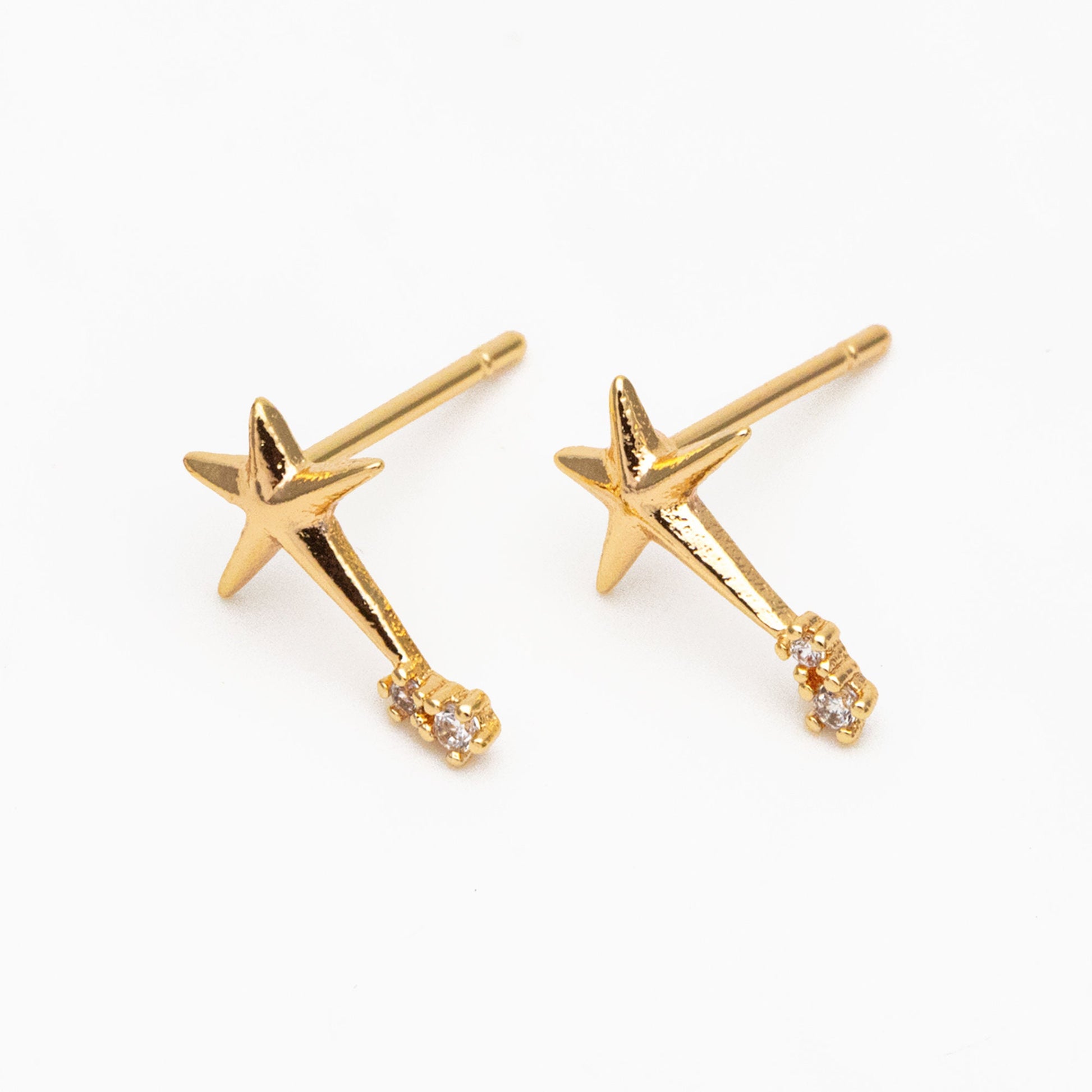 10pcs CZ Pave Star Ear Posts, Gold Plated Brass Stud Earrings, Jewelry Findings, Wholesale Supplies (GB-3041-N)