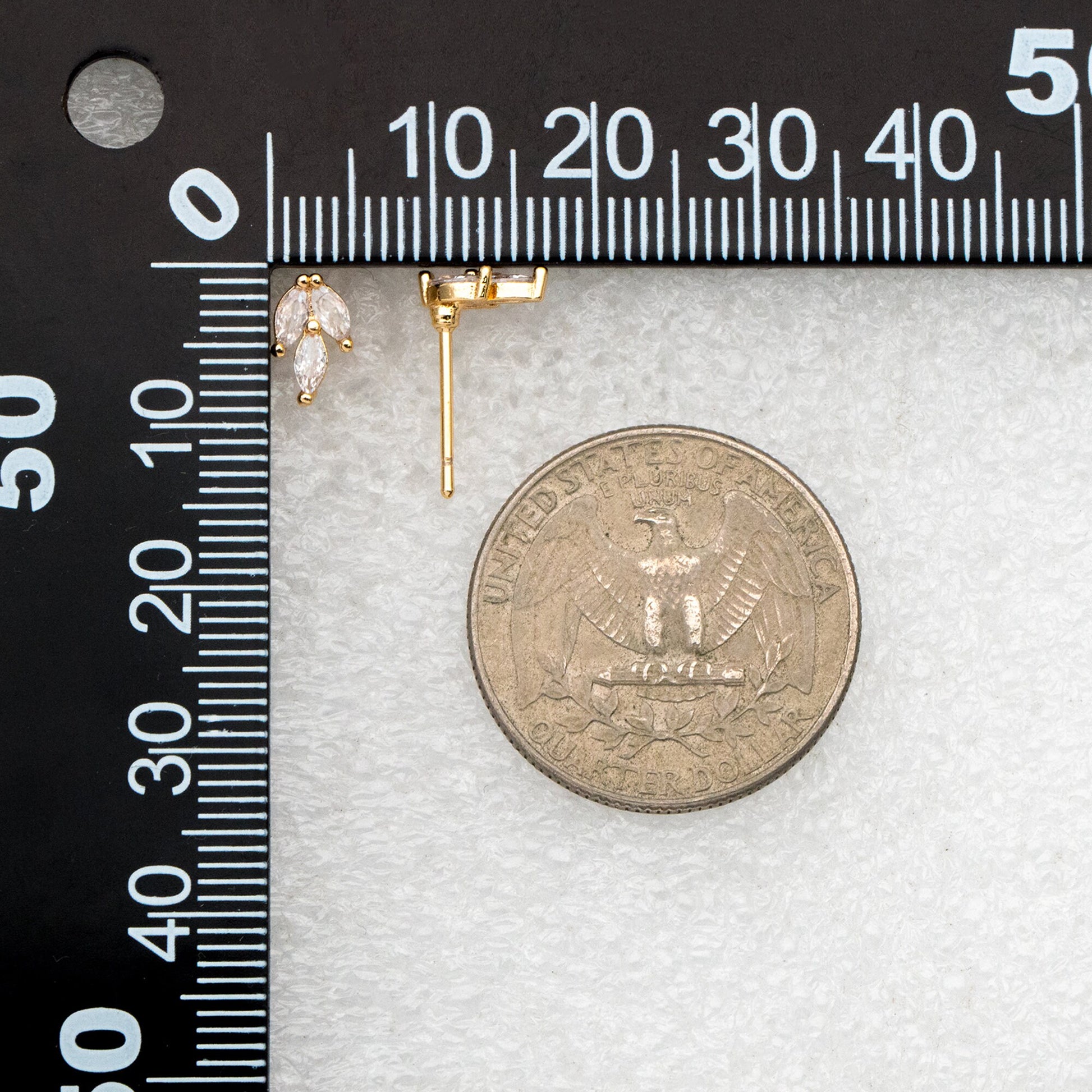 10pcs CZ Pave Gold Leaf Ear Posts, Gold Plated Brass, Jewelry Supplies (GB-3871)