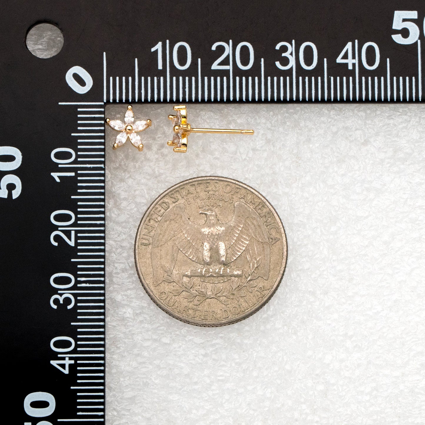10pcs CZ Pave Flower Ear Posts: 18K Gold Plated Brass Stud Earrings 7mm (GB-3872)
