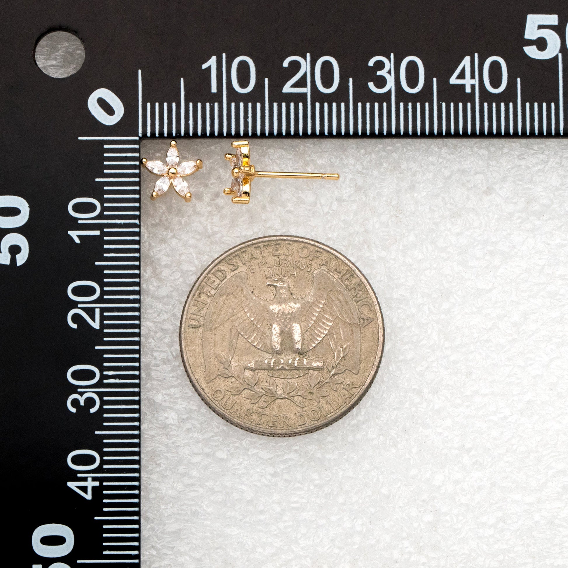 10pcs CZ Pave Flower Ear Posts: 18K Gold Plated Brass Stud Earrings 7mm (GB-3872)