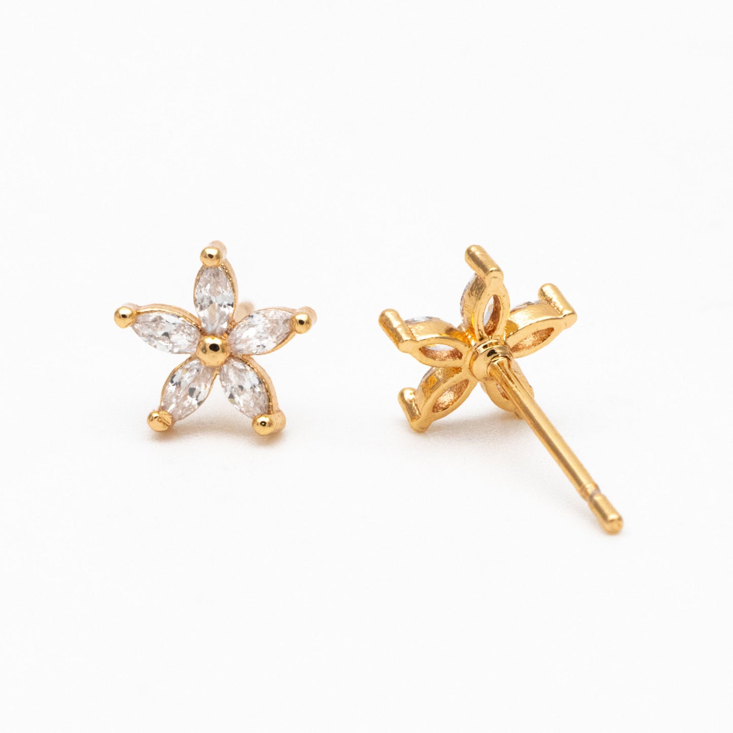 10pcs CZ Pave Flower Ear Posts: 18K Gold Plated Brass Stud Earrings 7mm (GB-3872)