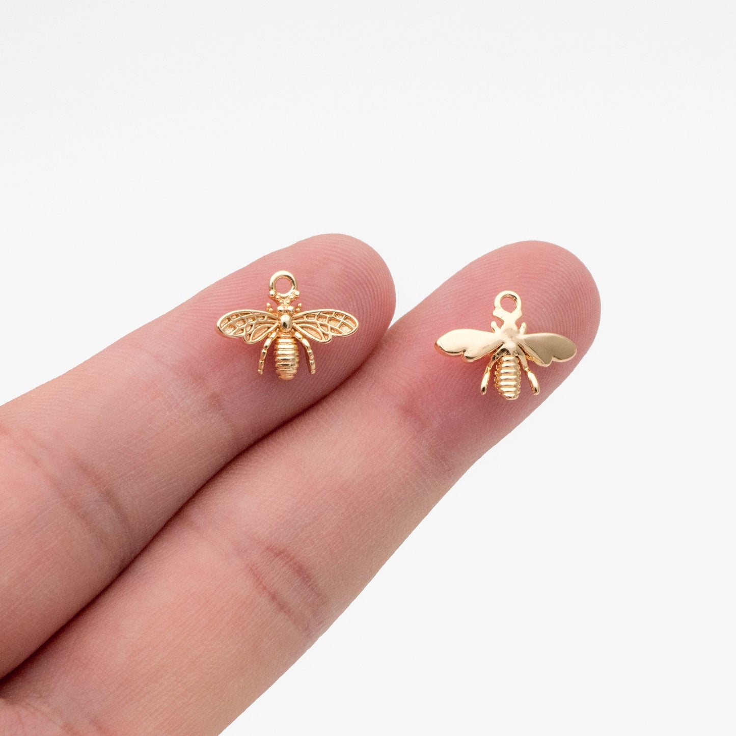 10pcs Gold Bee Charm 10x14mm, 18K Gold Plated Brass, Honeybee Pendants (GB-3093-B)