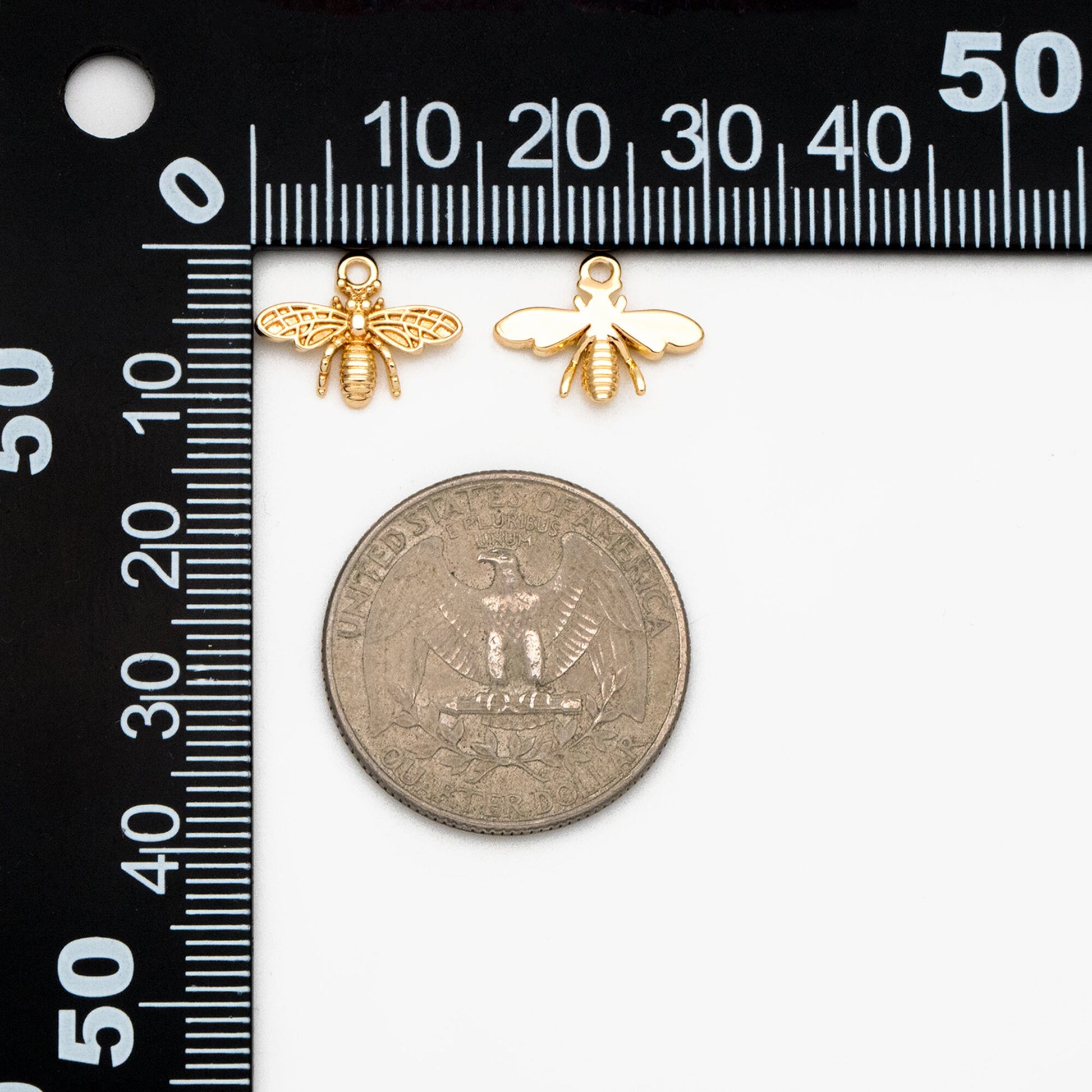 10pcs Gold Bee Charm 10x14mm, 18K Gold Plated Brass, Honeybee Pendants (GB-3093-B)